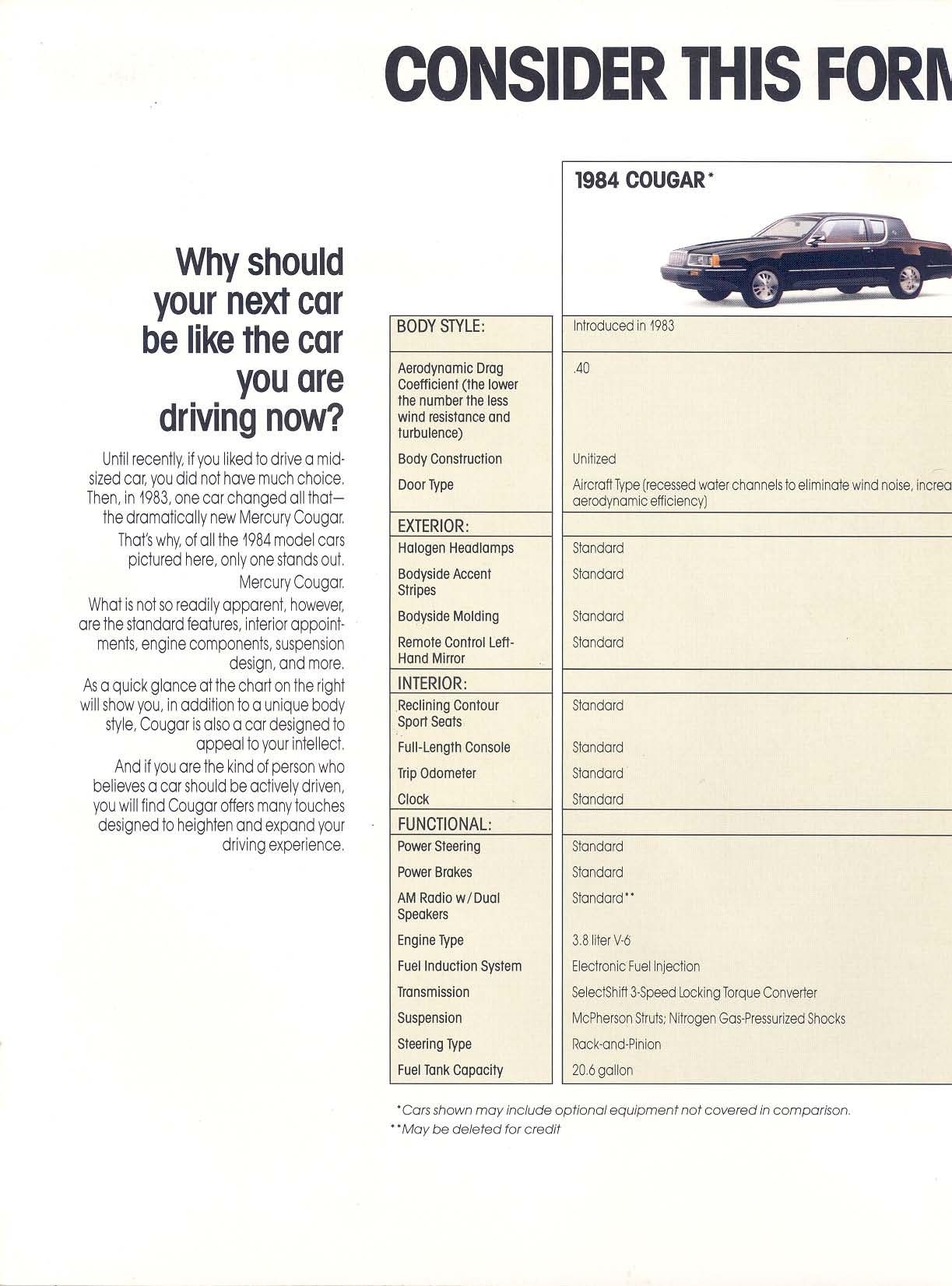 1984 Mercury Cougar Comparison Report Page 2